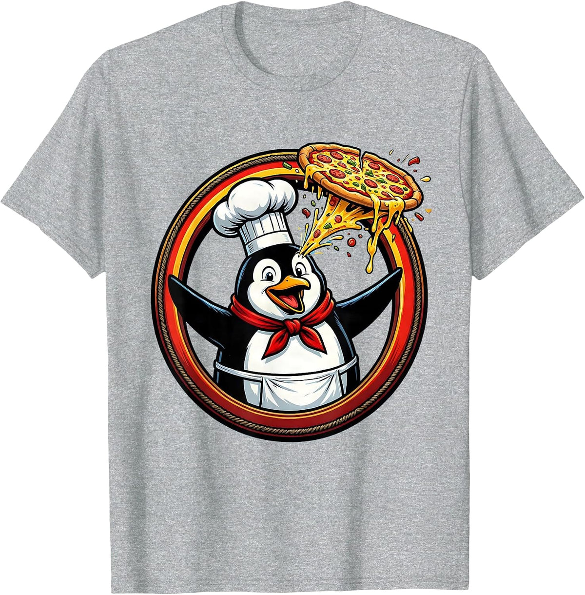 Men's Penguin Chef Tossing Pizza Graphic Design T-Shirt - Heather Grey