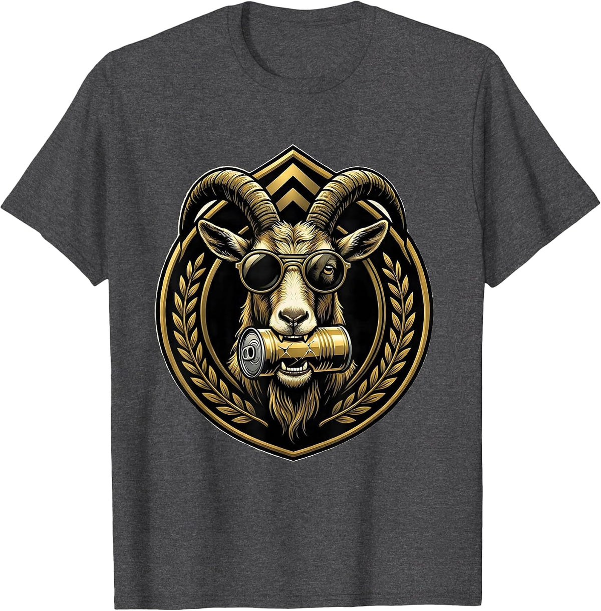 Men's Cool Goat Eating Tin Can With Tiny Sunglasses T-Shirt - Dark Heather Grey