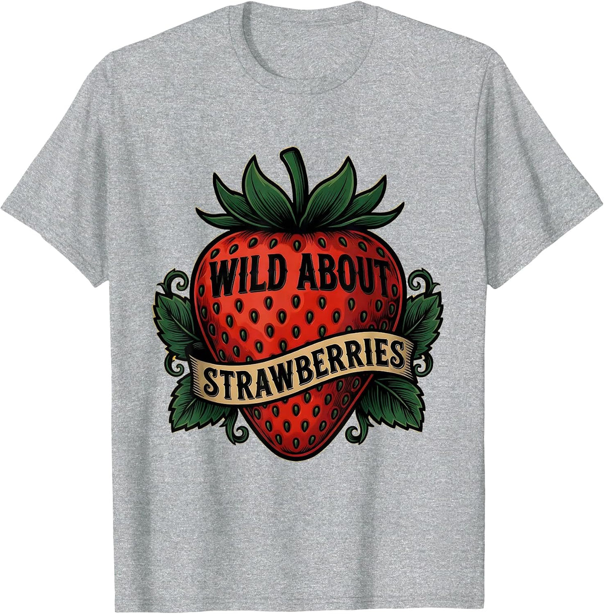 Men's Wild About Strawberries Fruit Lover Design T-Shirt - Heather Grey