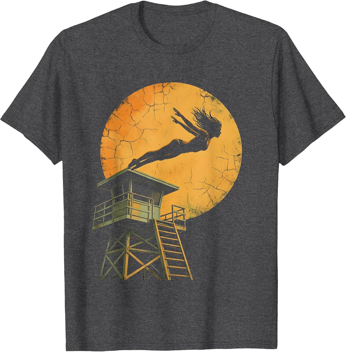 Labor Day Lifeguard Diving Tower Graphic T-Shirt - Dark Heather Grey