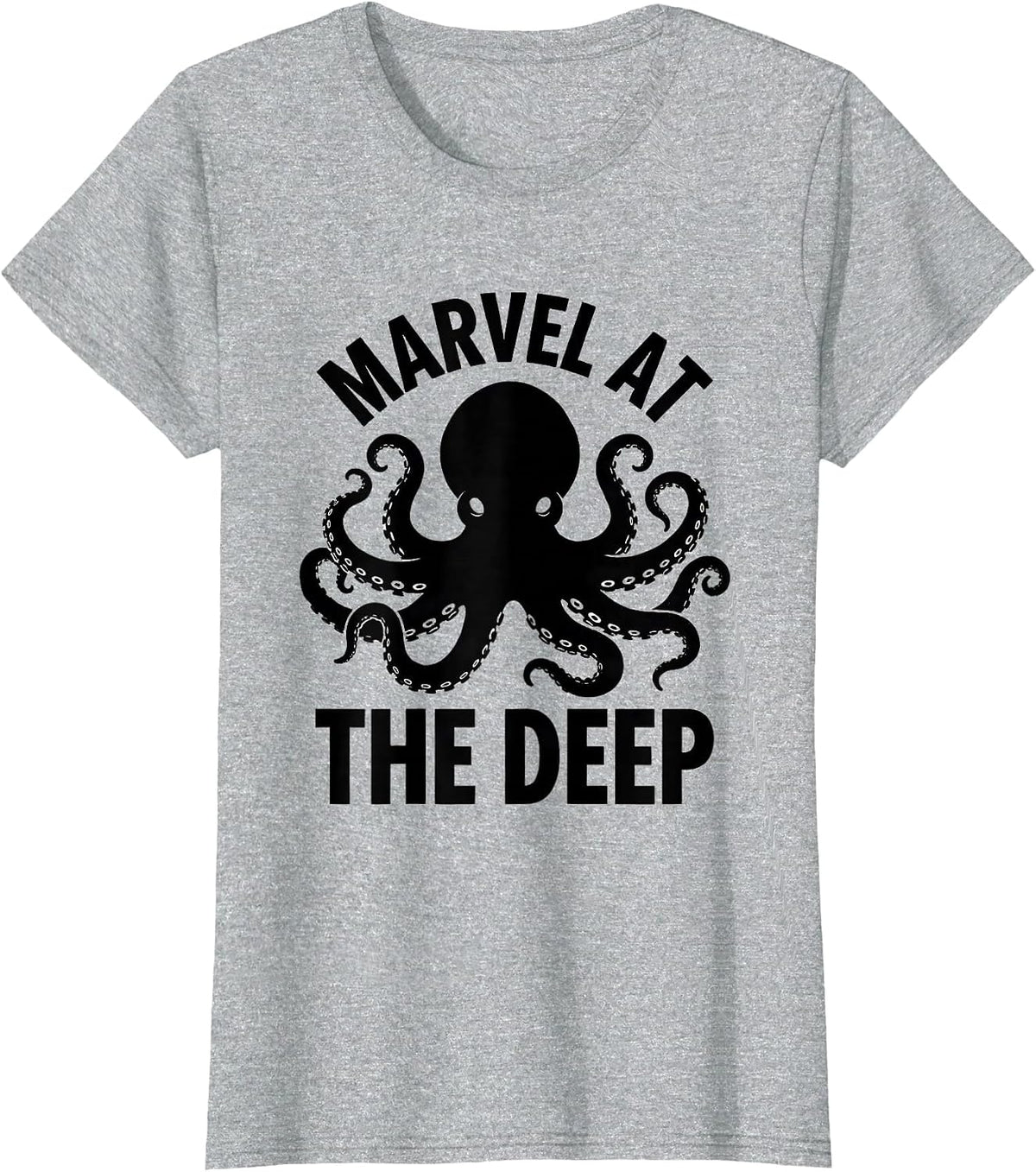 Marvel At The Deep Octopus Lover Ocean Creature Art T-Shirt - Heather Grey