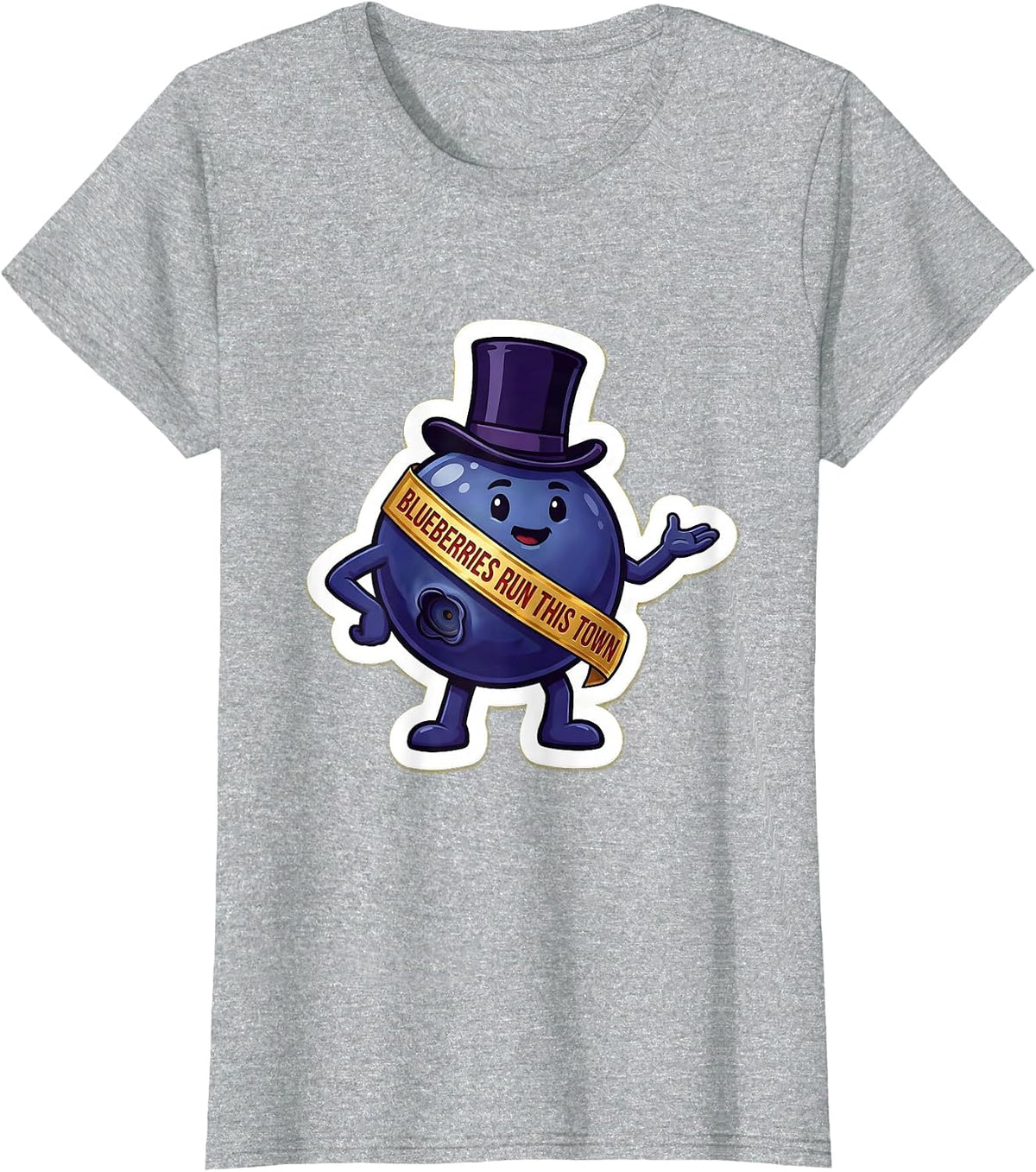 Blueberries Run This Town Red White and Blue Design T-Shirt - Heather Grey