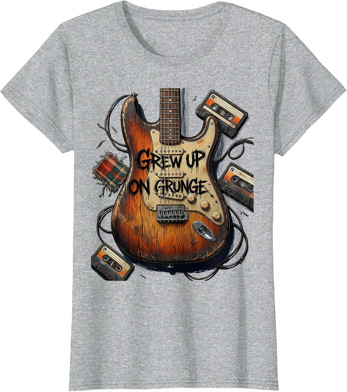 Grew Up On Grunge 90s Band Music Design T-Shirt - Heather Grey