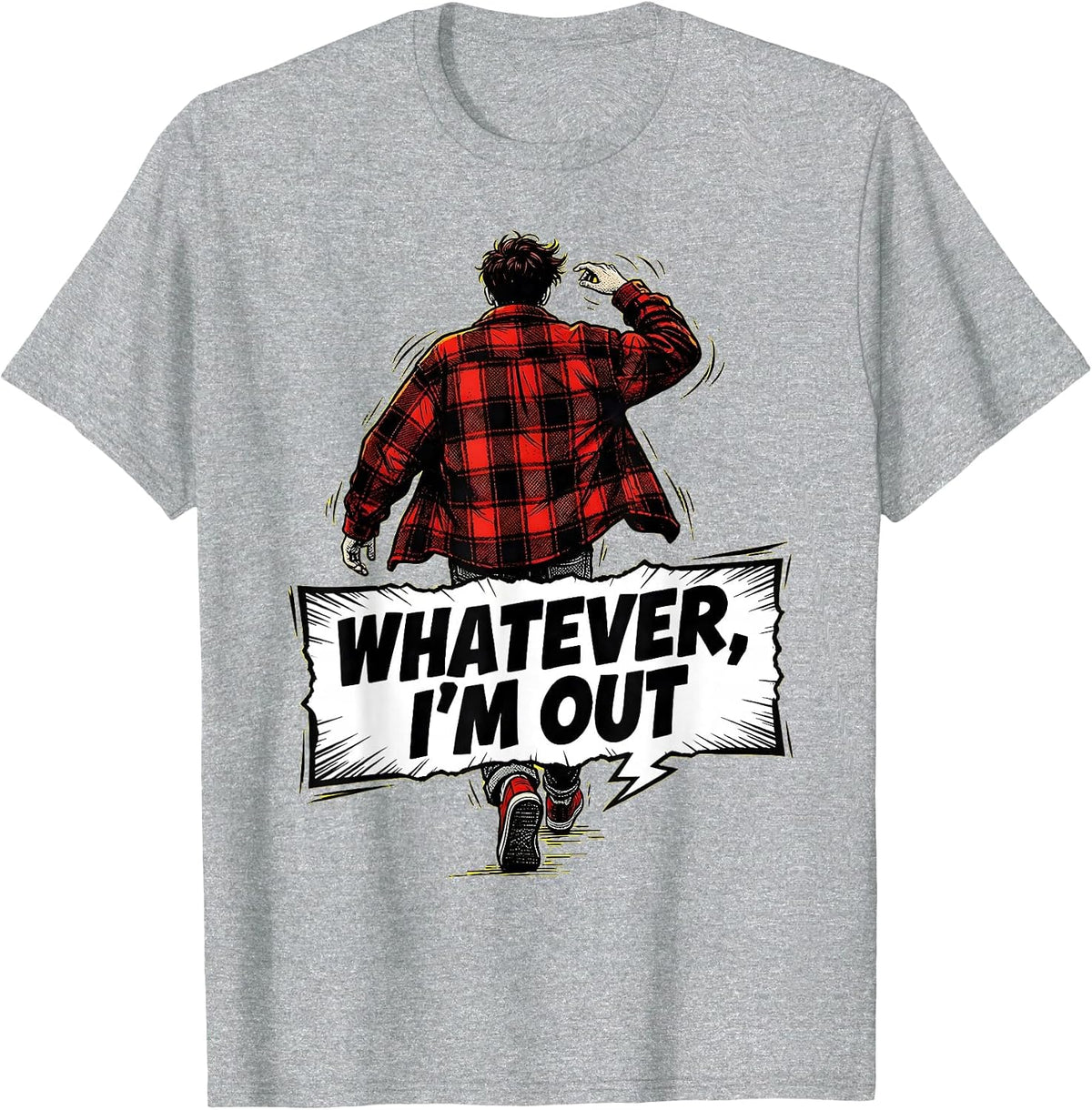 Men's Whatever I'm Out Retro 90s Attitude Design T-Shirt - Heather Grey