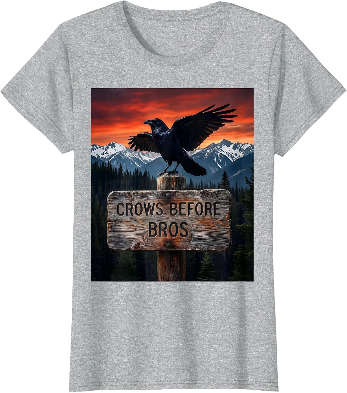 Crows Before Bros Bold Bird Loyalty Design T-Shirt - Heather Grey