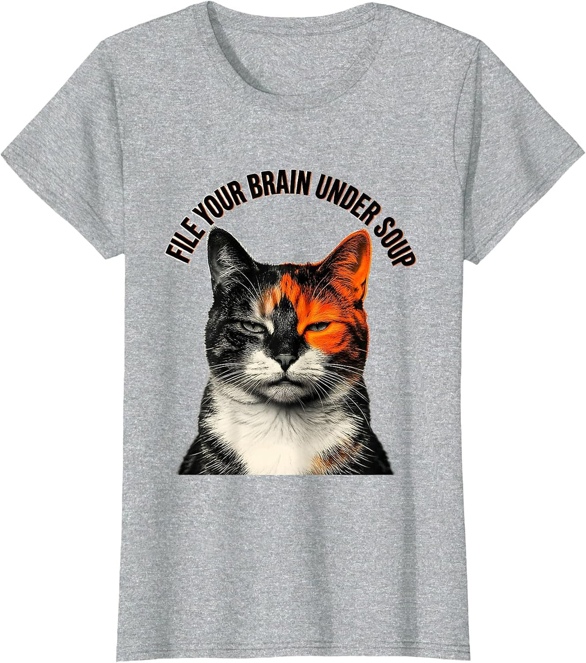 Women's File Your Brain Under Soup Funny Cat Meme Humor T-Shirt - Heather Grey