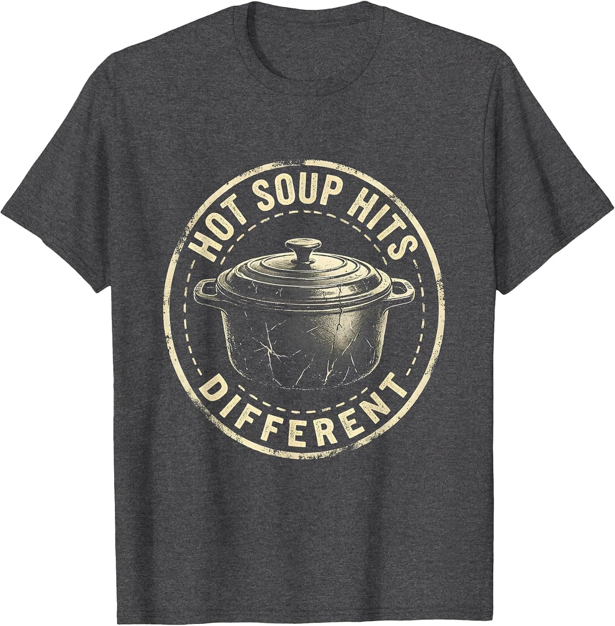 Men's Hot Soup Hits Different Fall Season Design T-Shirt - Dark Heather Grey