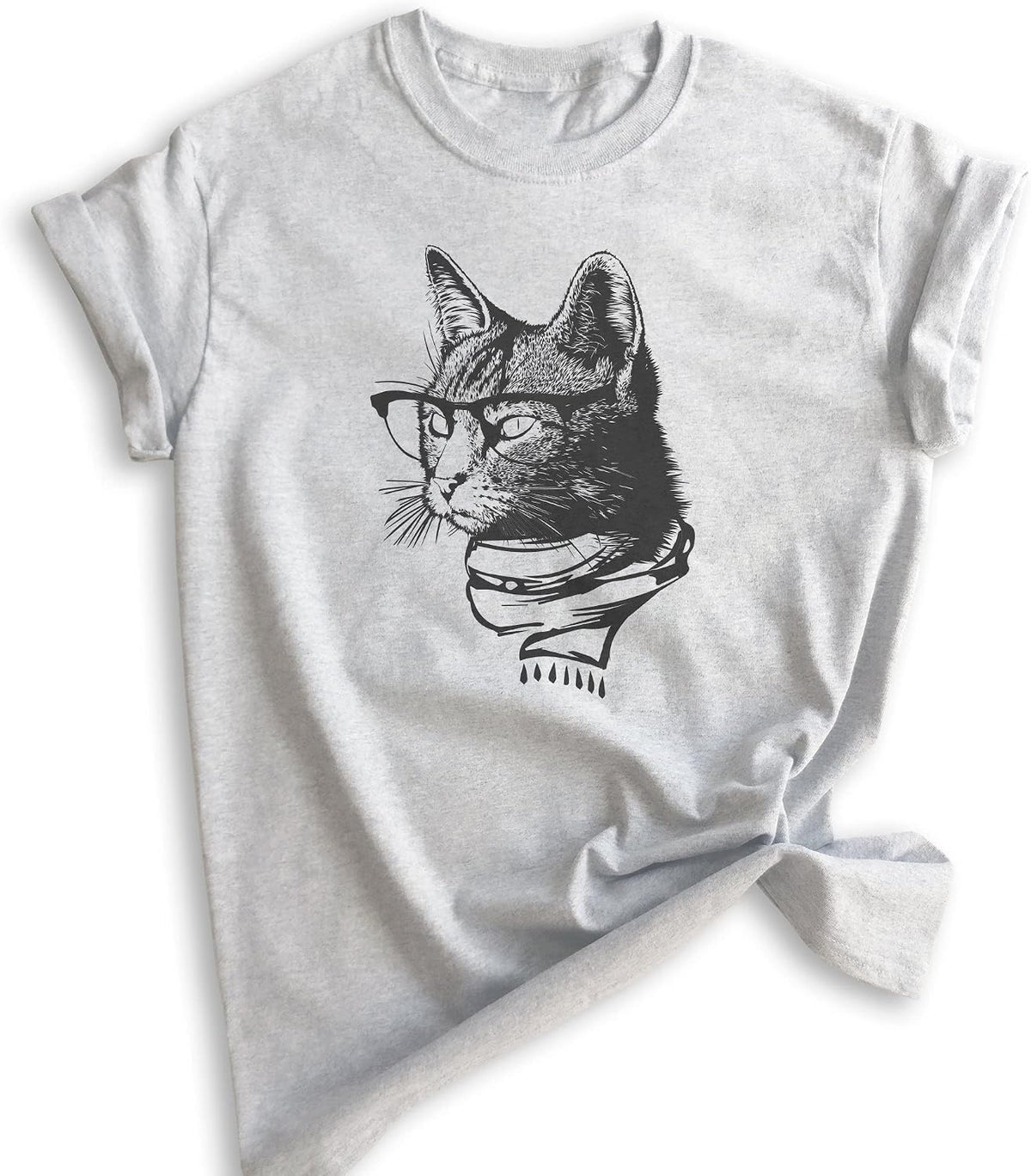Hipster Cat Shirt, Unisex Women's Men's Shirt, Cat Lover Shirt, Cat Glasses Tee, Nerdy Tee, Cat Mom Shirt - Heather Ash