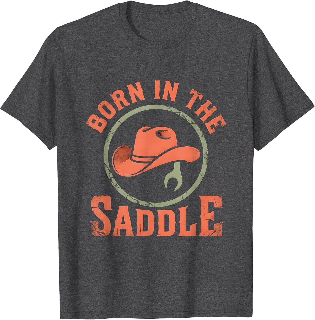 Born in the Saddle Western Cowgirl Design T-Shirt - Dark Heather Grey