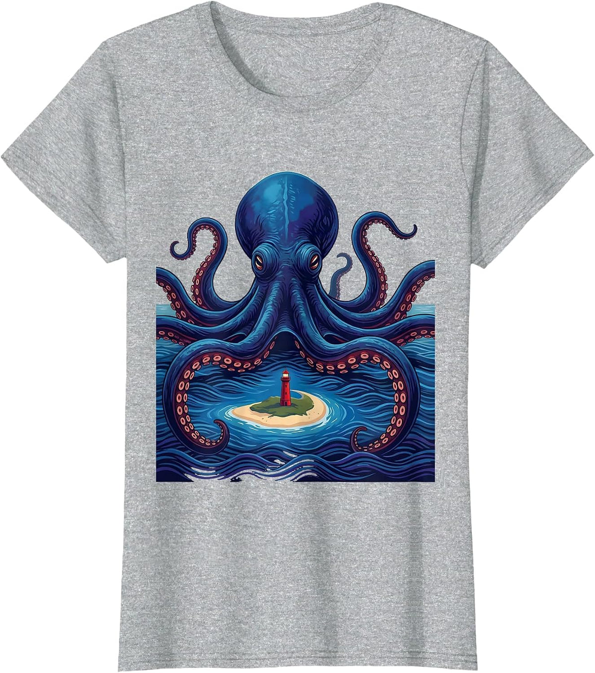 Kraken Ukiyo-e Octopus Lover Sea Monster Vintage Art T-Shirt - Heather Grey