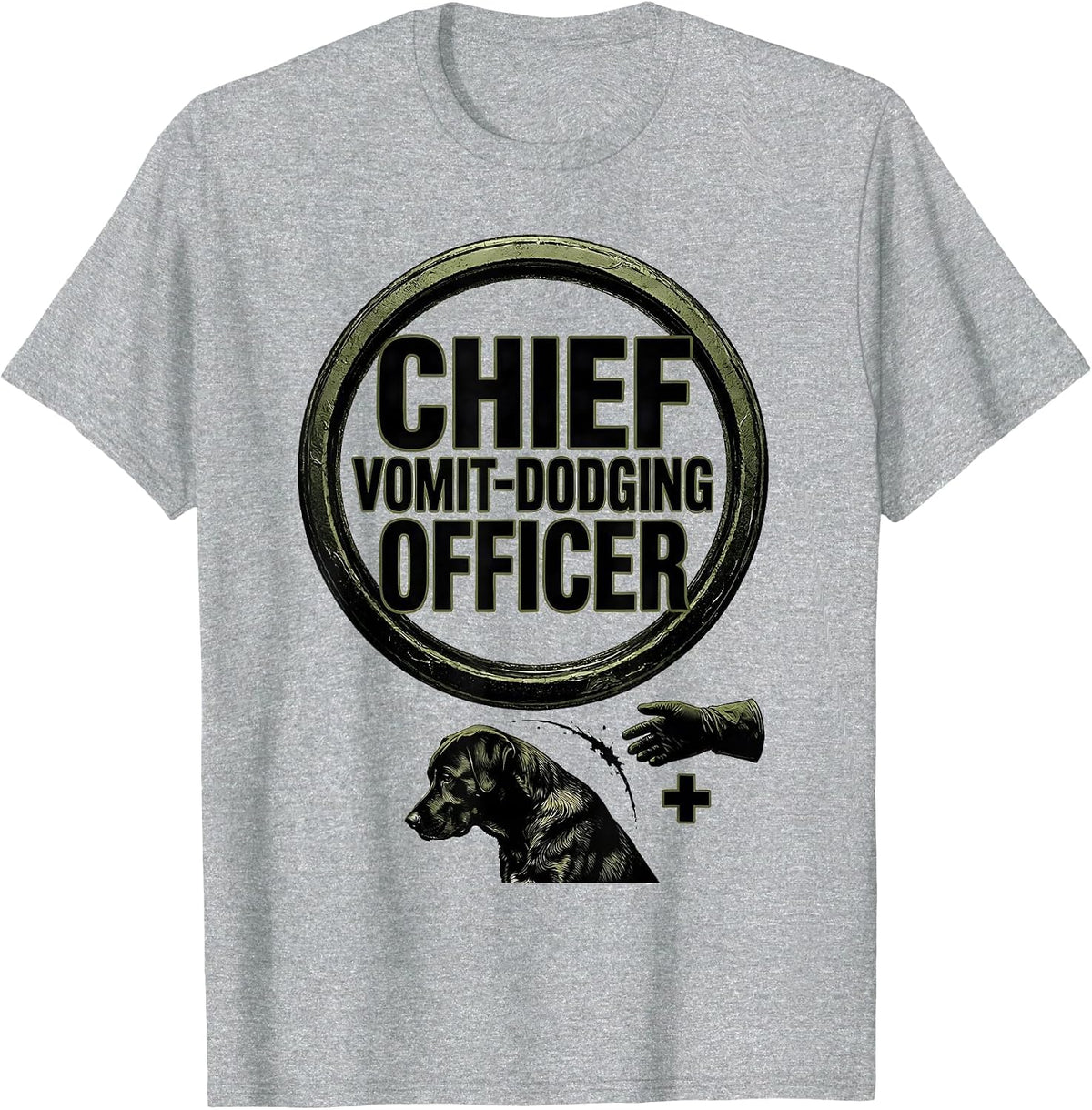 Men's Chief Vomit-Dodging Officer Funny Veterinarian Vet Tech Gift T-Shirt - Heather Grey