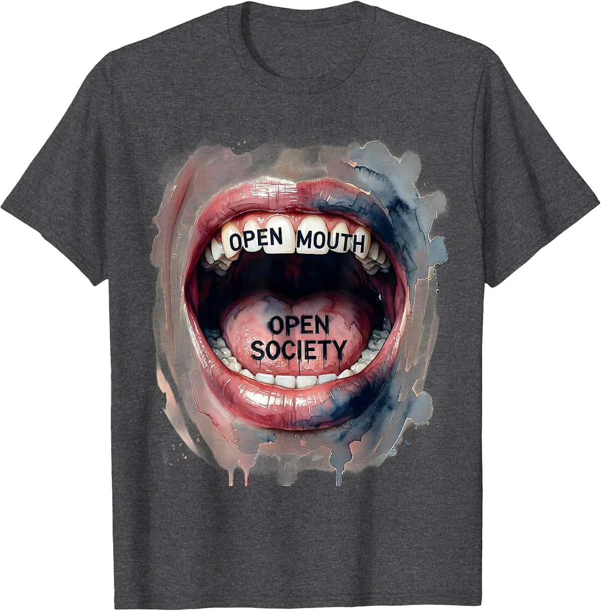 Men's Open Mouth Open Society Free Speech Design T-Shirt - Dark Heather Grey