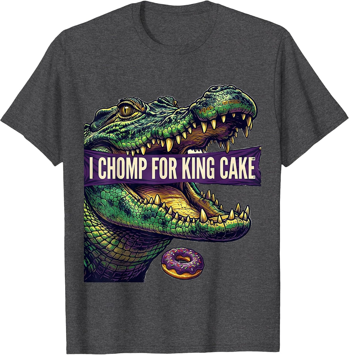 Men's I Chomp For King Cake Funny Mardi Gras Carnival Party T-Shirt - Dark Heather Grey