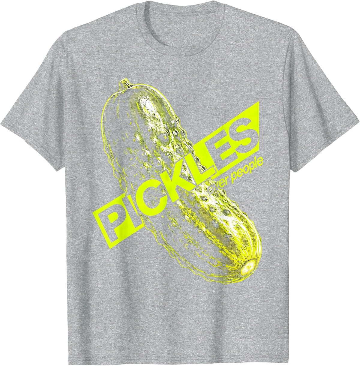 Men's Pickles Over People Funny Pickle Lover Design T-Shirt - Heather Grey