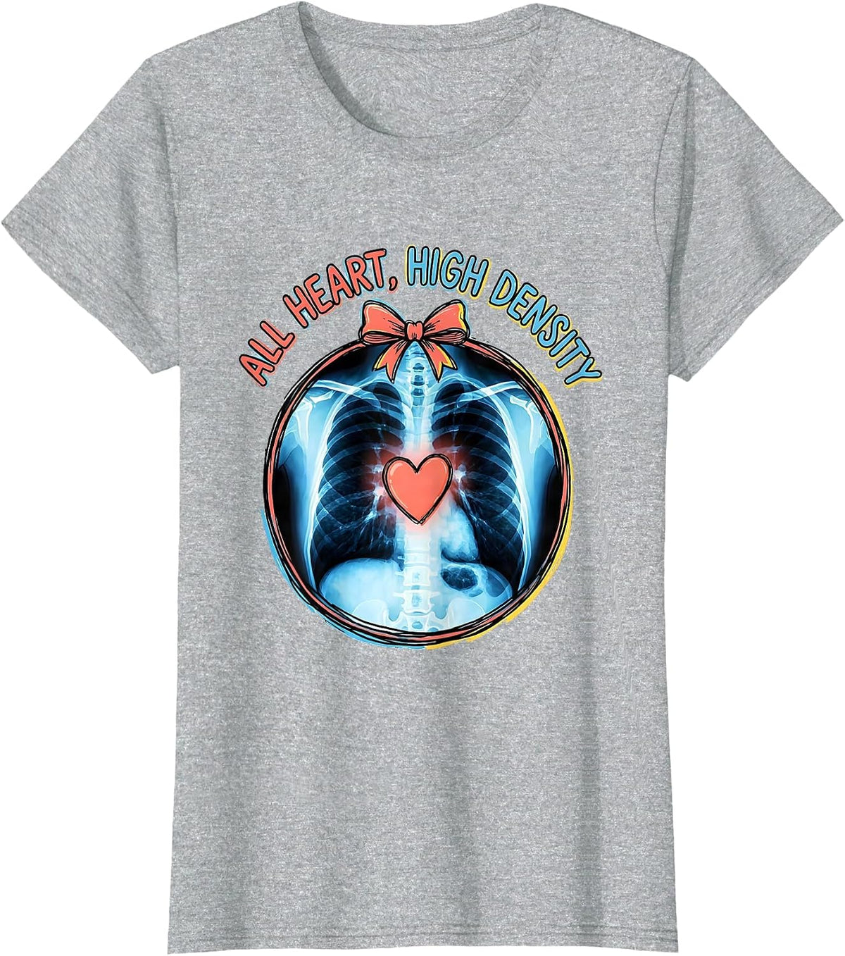 All Heart High Density Cute Radiology Tech Coquette Bow T-Shirt - Heather Grey