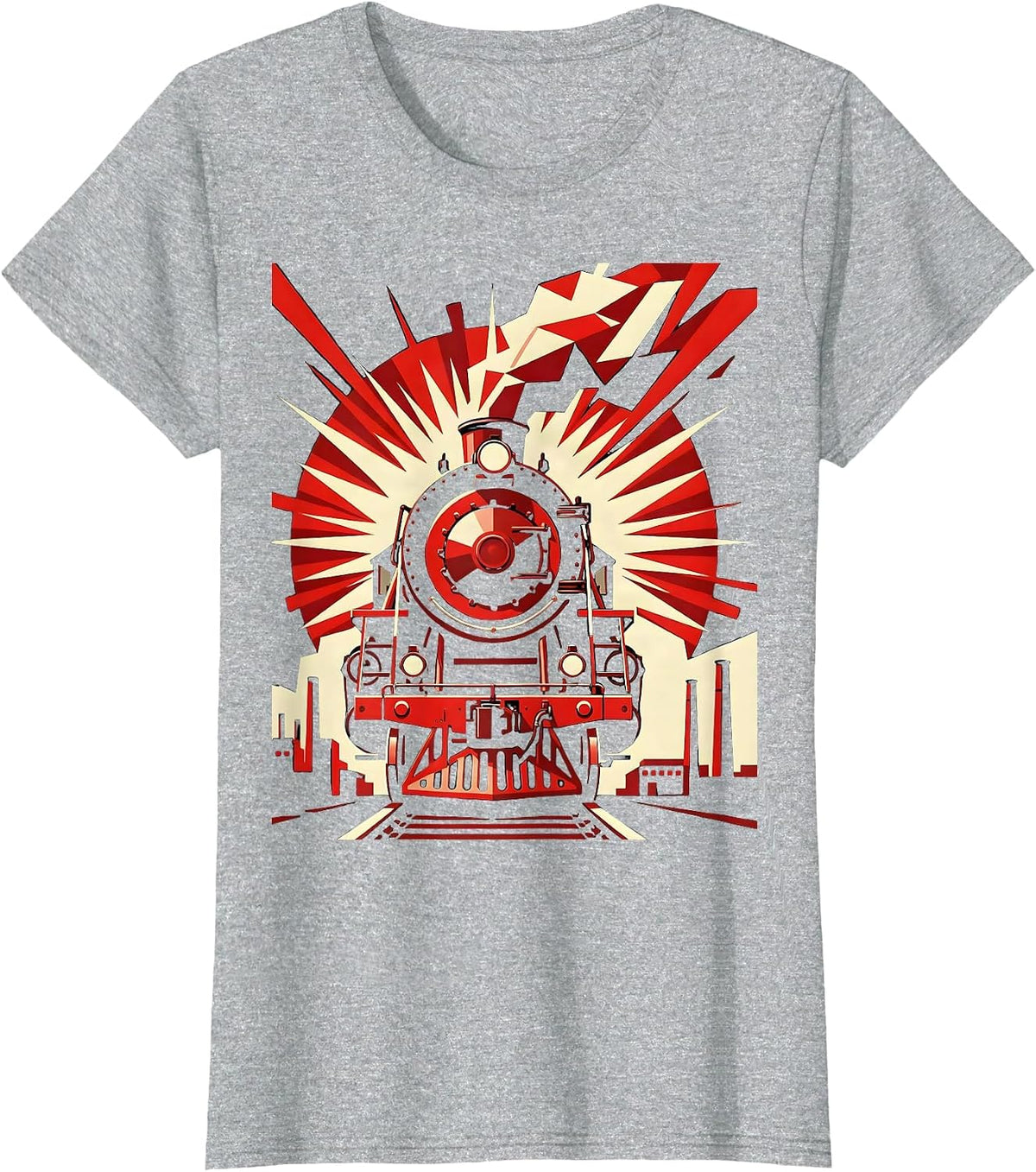 Women's Vintage Locomotive Labor Day Factory Smoke Art T-Shirt - Heather Grey