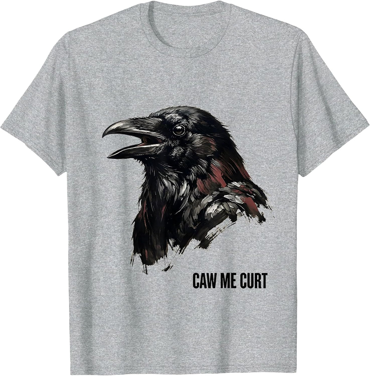 Men's Caw Me Curt Gothic Crow Raven Bird-Pun Humor T-Shirt - Heather Grey