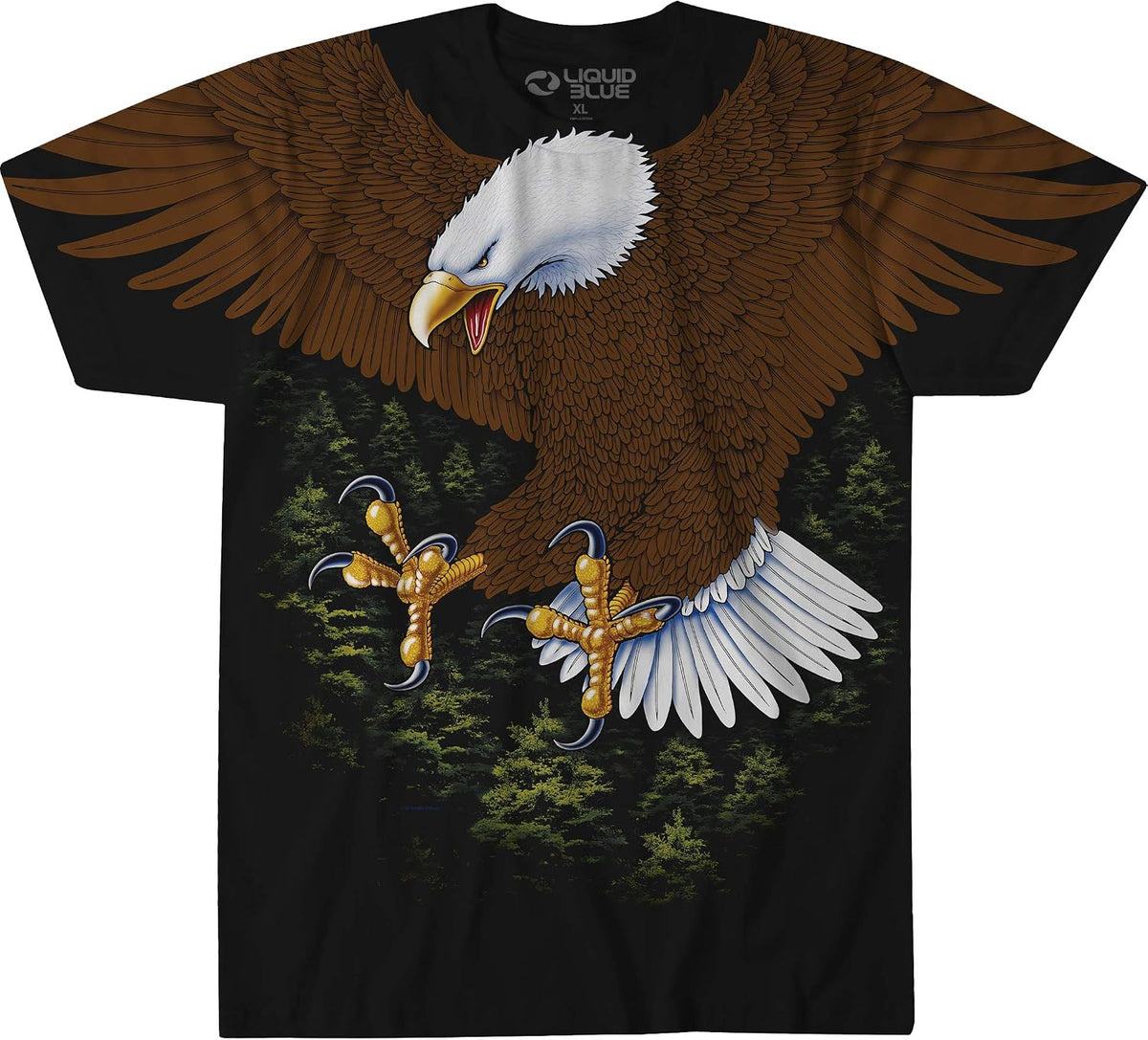 Liquid Blue Vintage Eagle All Over Print Short Sleeve T-Shirt - Black