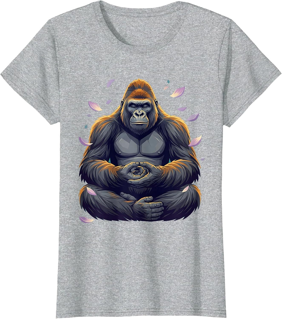 Meditating Gorilla Zen Monkey Graphic Design T-Shirt - Heather Grey