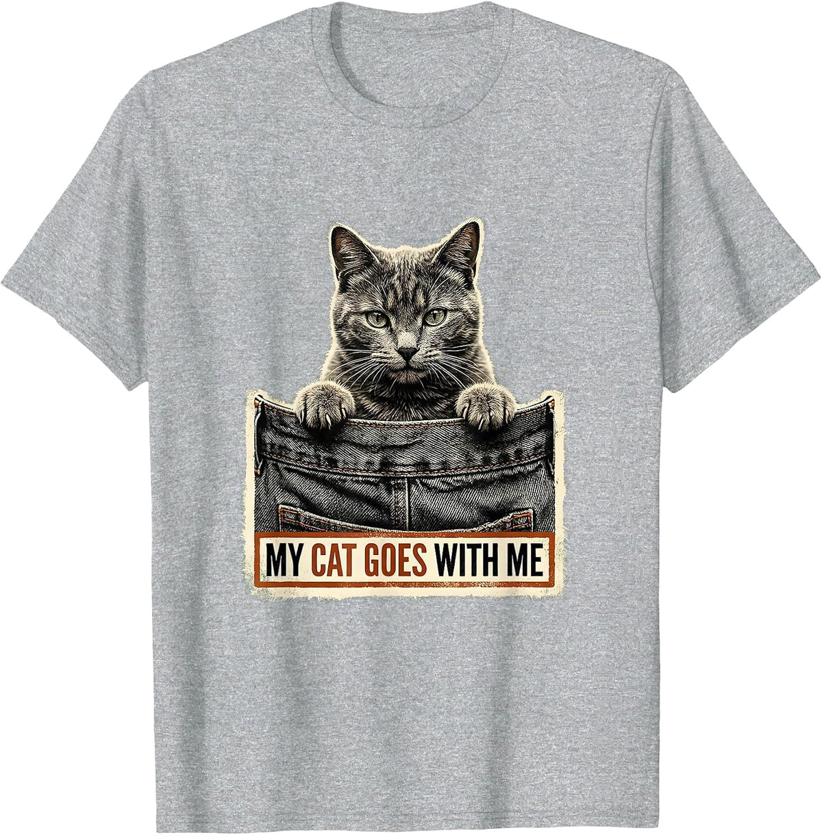 Men's My Cat Goes With Me Rubber Stamp Cat Lover Gift T-Shirt - Heather Grey