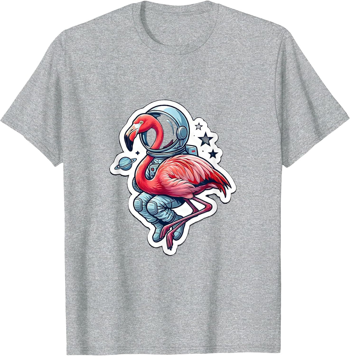 Men's Astronaut Flamingo Floating in Outer Space T-Shirt - Heather Grey