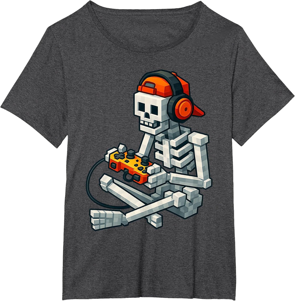 Halloween Skeleton Gamer Pixel Video Gaming Boys Men Kids T-Shirt - Dark Heather Grey
