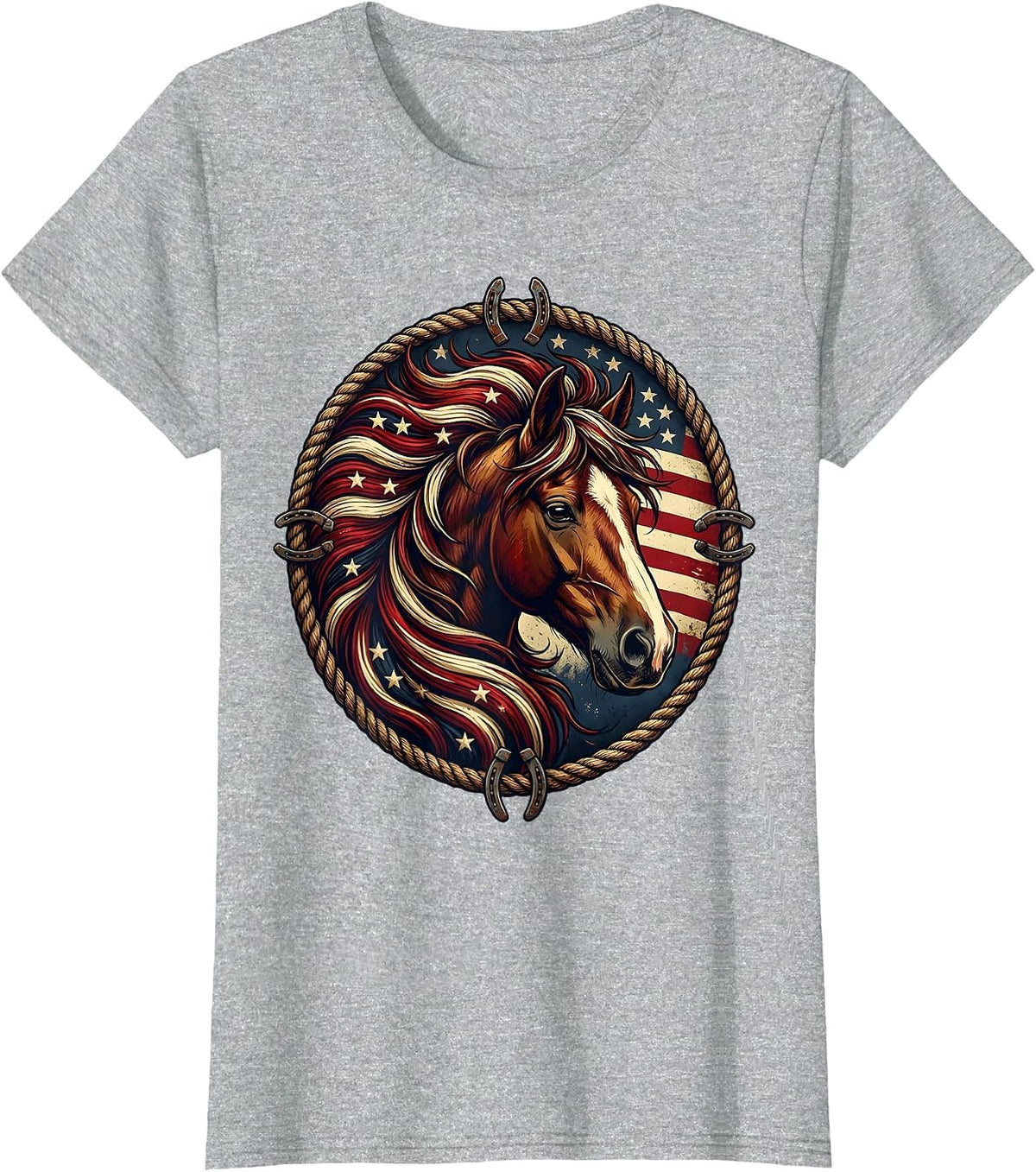 Wild Horse Desert Wind Flowing Mane Cowgirl Art T-Shirt - Heather Grey