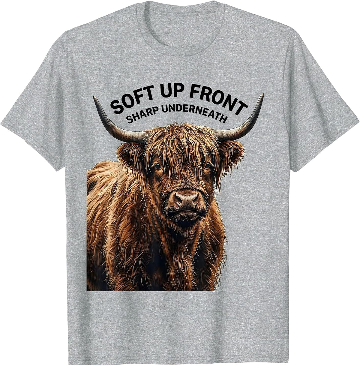 Men's Soft Up Front Sharp Underneath Funny Highland Cow Cute T-Shirt - Heather Grey
