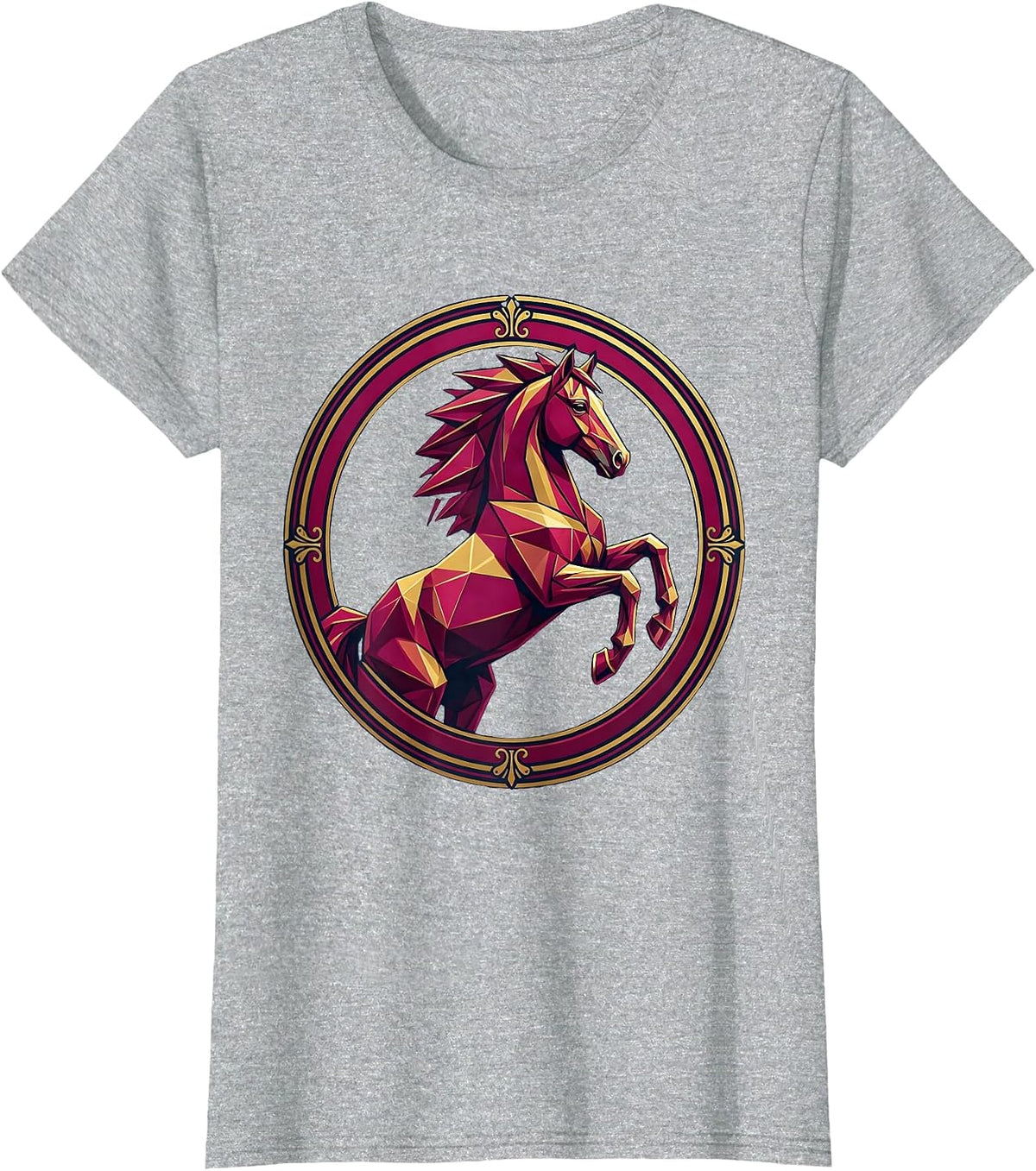 Women's Geometric Low-Poly Horse Bold Colors Design T-Shirt - Heather Grey