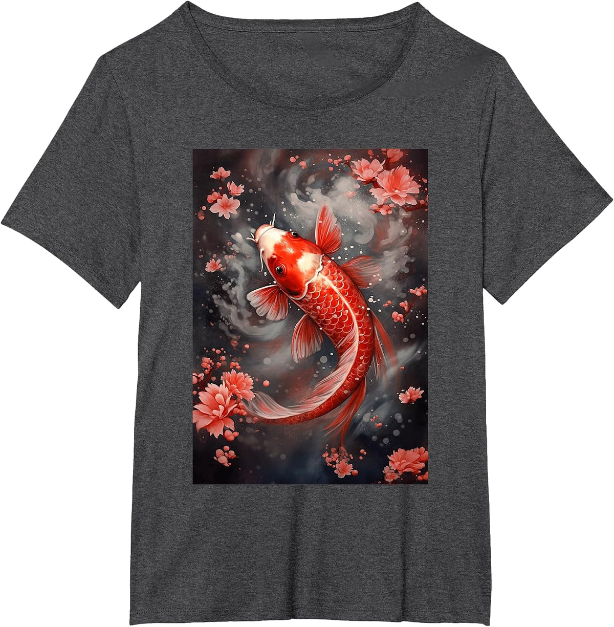 Koi Fish Japanese Cherry Blossom Nishikigoi Art T-Shirt - Dark Heather Grey