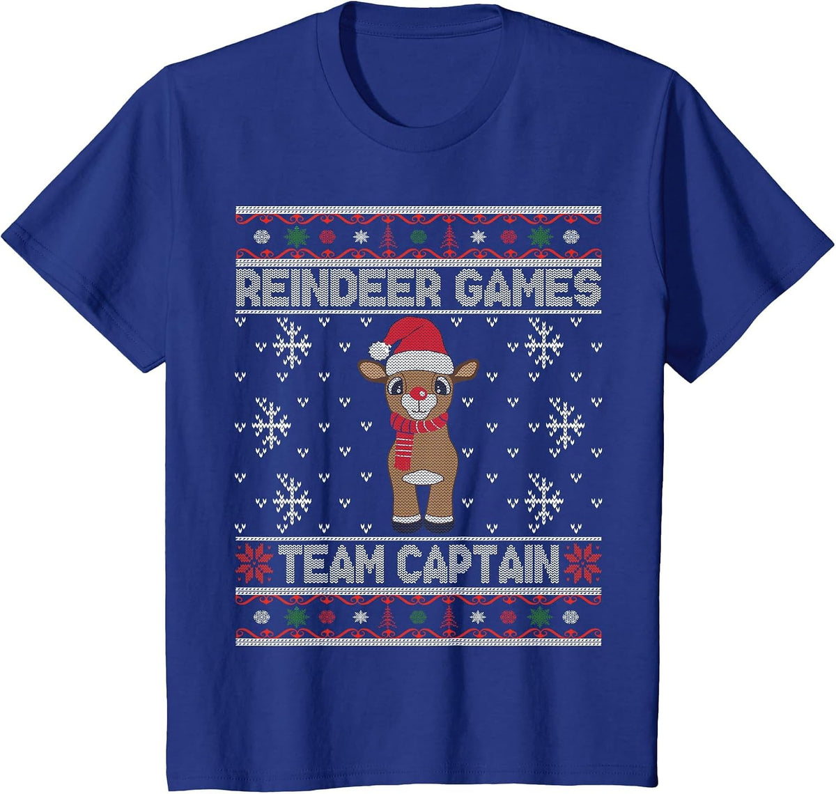 Reindeer Game Team Captain Ugly Xmas Party Sweater T-Shirt - Royal Blue