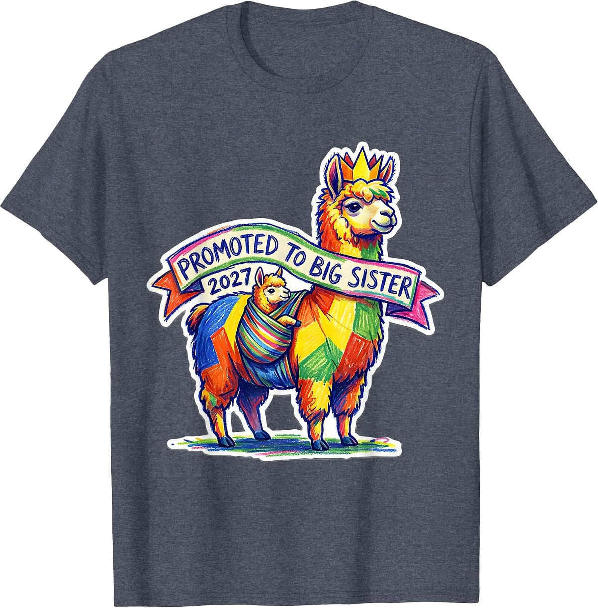Promoted To Big Sister 2027 Funny Sibling Gift Novelty T-Shirt - Heather Blue