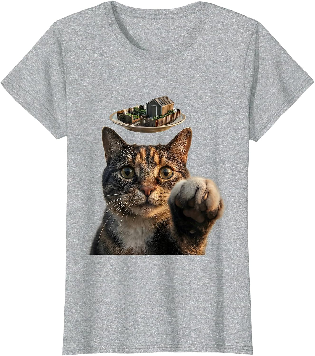 Calico Cat UFO Selfie Funny Meme Gift For Cat Lovers T-Shirt - Heather Grey