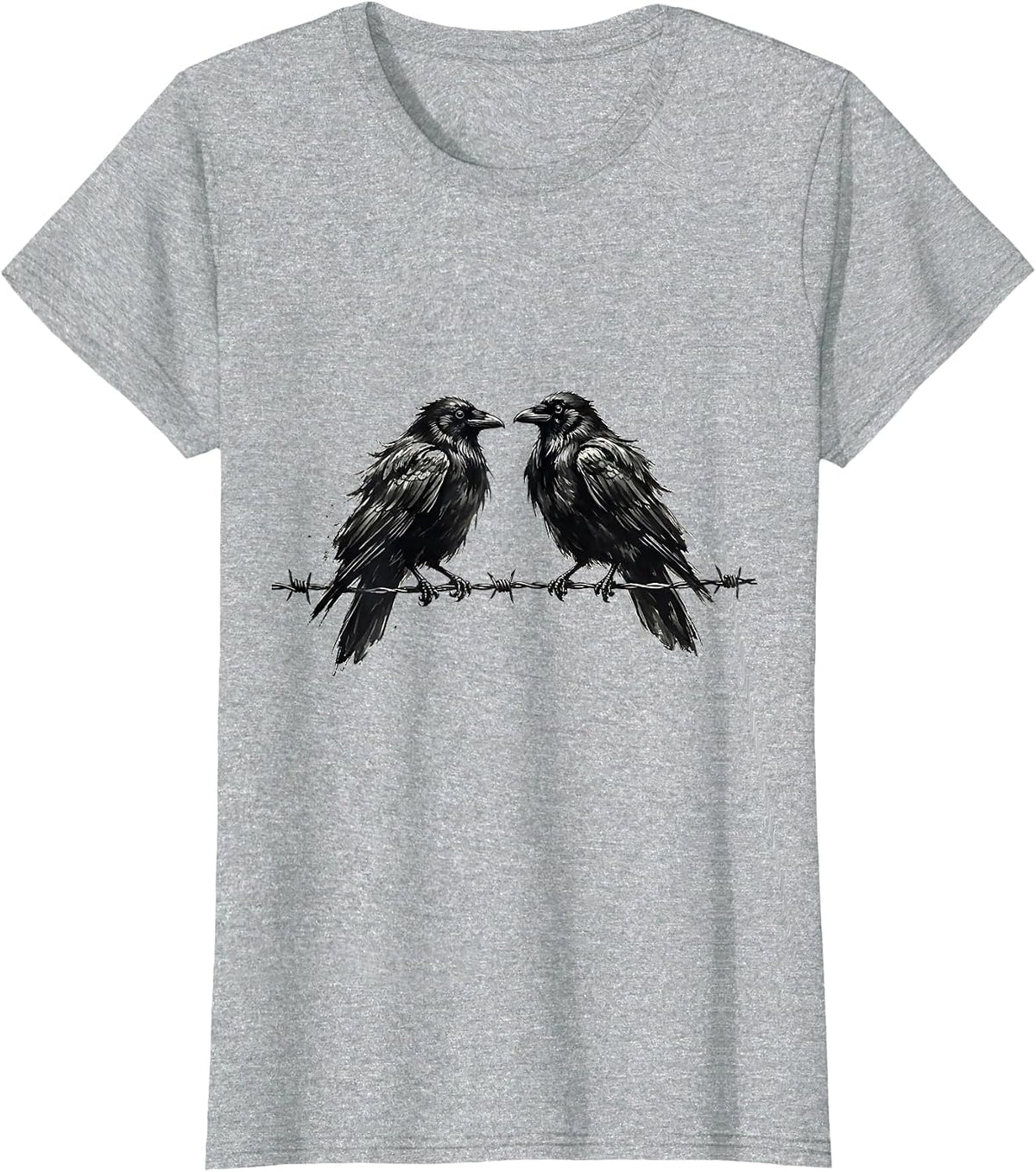 Women's Two Crows on Barbed Wire Illustration T-Shirt - Heather Grey