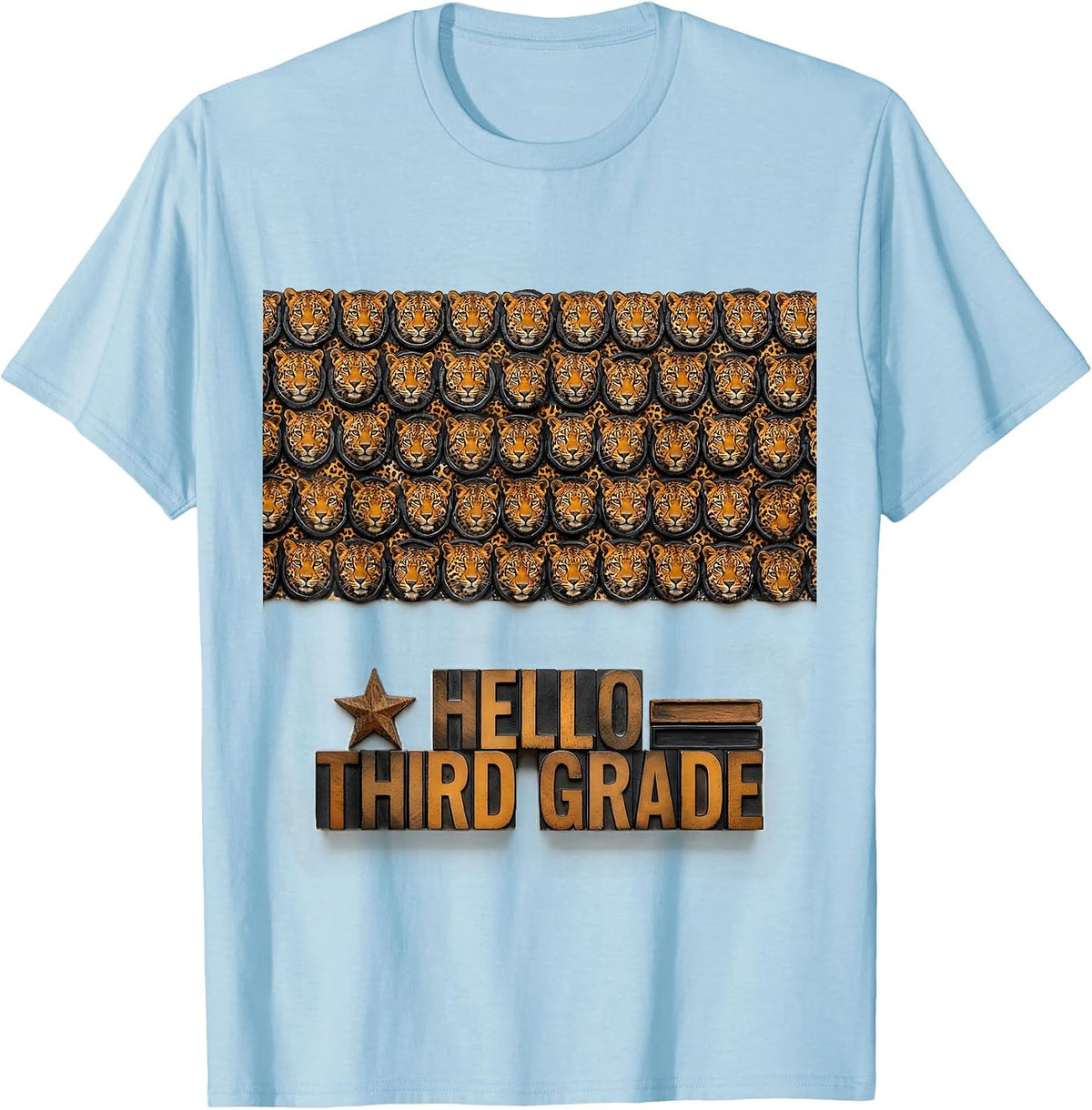 Men's Hello Third Grade Leopard Teacher Student Back To School T-Shirt - Baby Blue