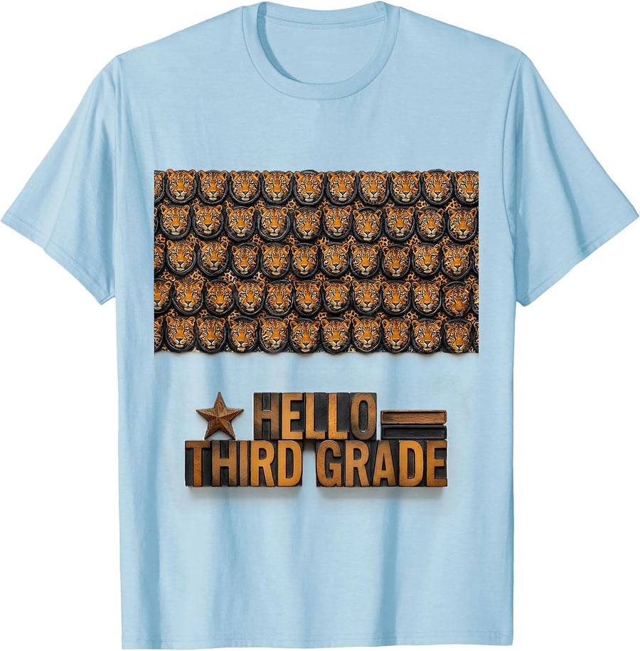 Men's Hello Third Grade Leopard Teacher Student Back To School T-Shirt - Baby Blue