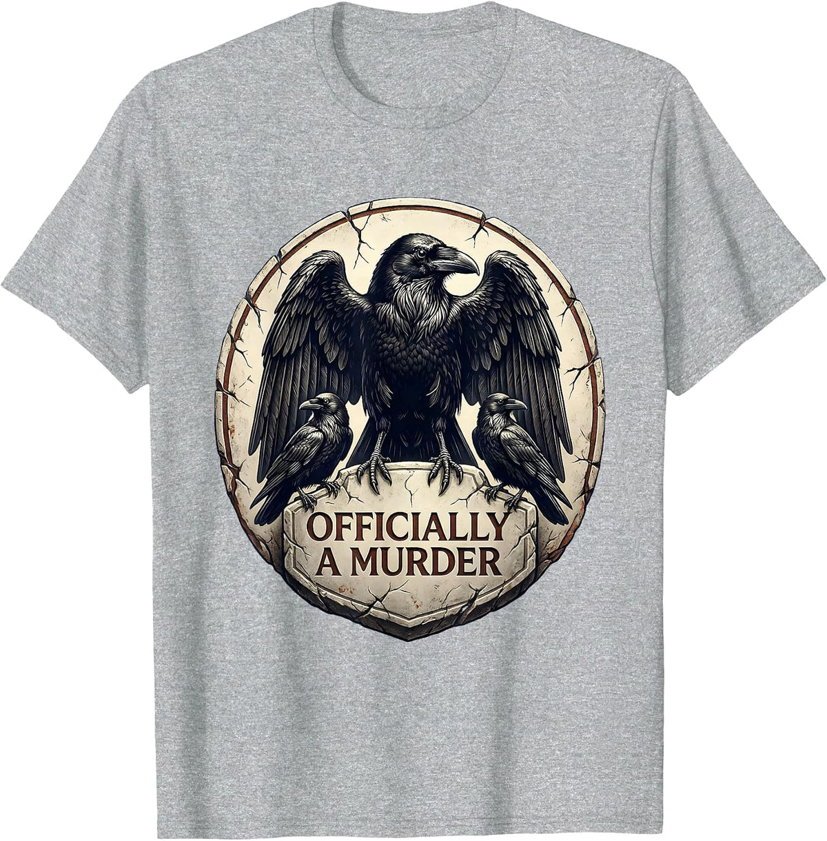 Men's Officially A Murder Dark Humor Crow Gothic Joke T-Shirt - Heather Grey