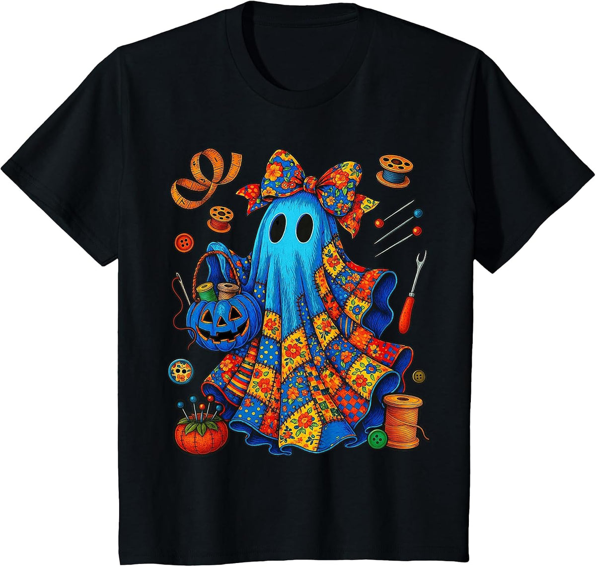 Halloween Boo Ghost Patchwork Quilter Quilting Sewing Womens T-Shirt - Black