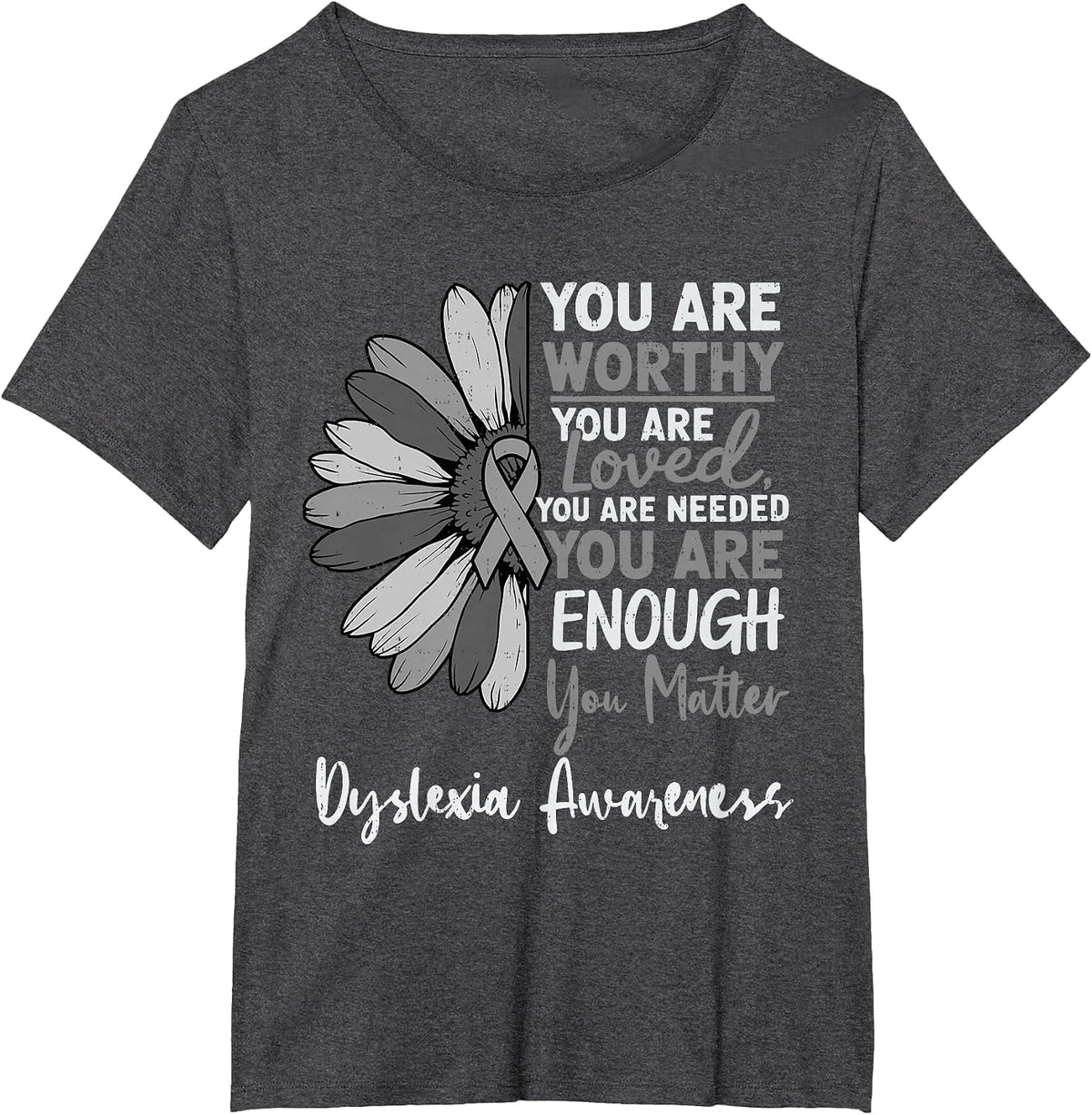 Motivational Dyslexia Awareness Ribbon Silver Specialist T-Shirt - Dark Heather Grey