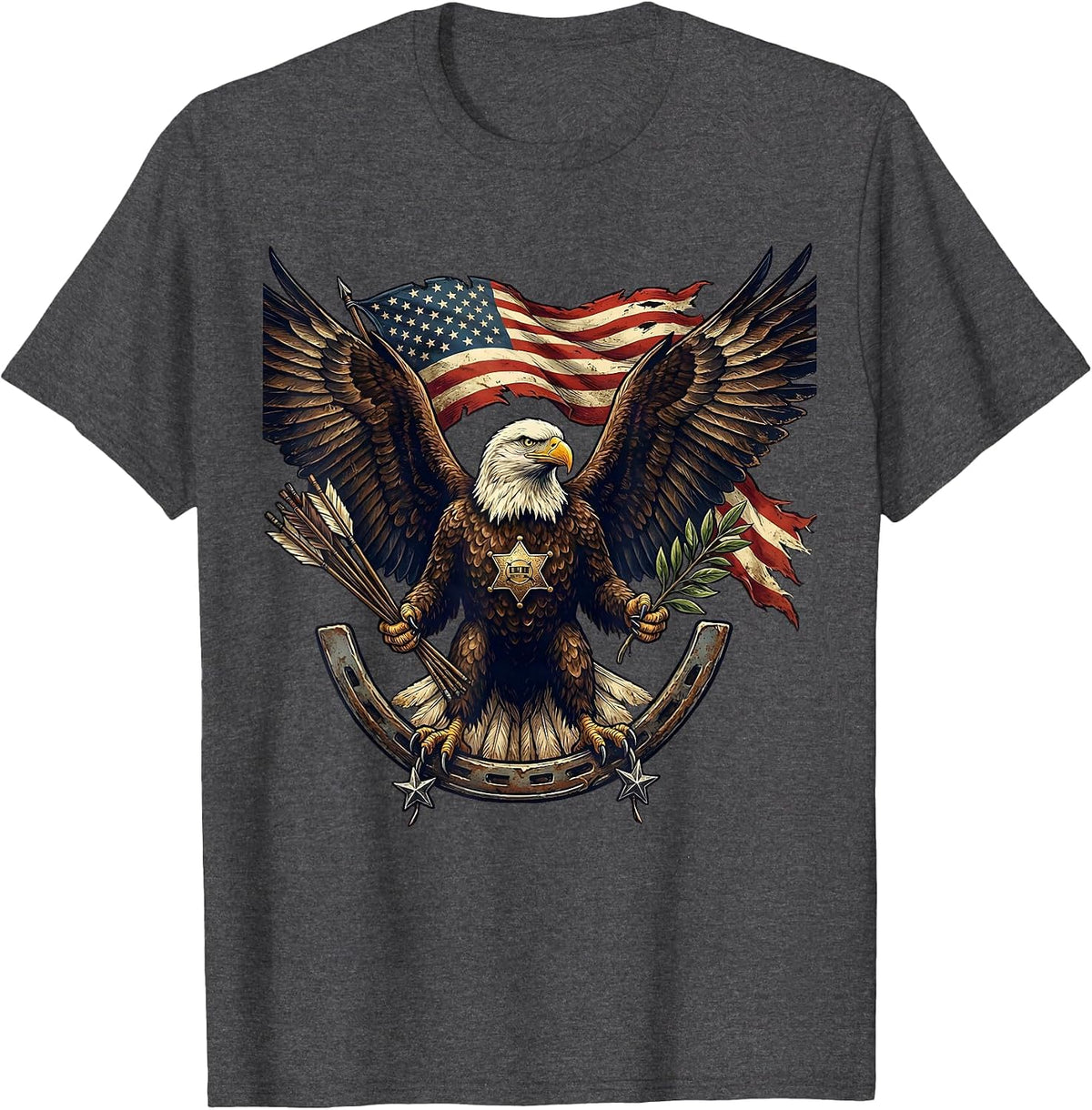 Bald Eagle Arrows and Olive Branch USA Graphic T-Shirt - Dark Heather Grey