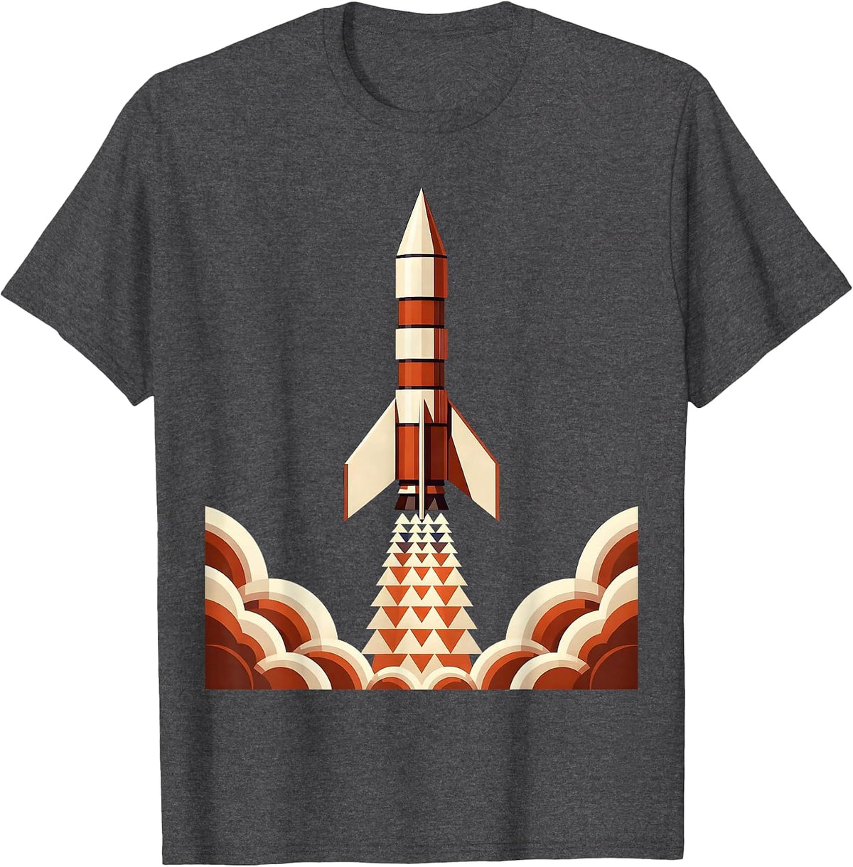 Men's Vintage Rocket Ship Launching Through Clouds T-Shirt - Dark Heather Grey