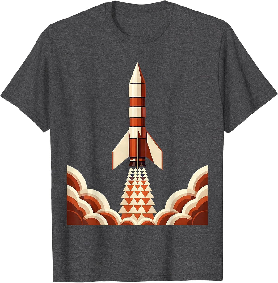 Men's Vintage Rocket Ship Launching Through Clouds T-Shirt - Dark Heather Grey