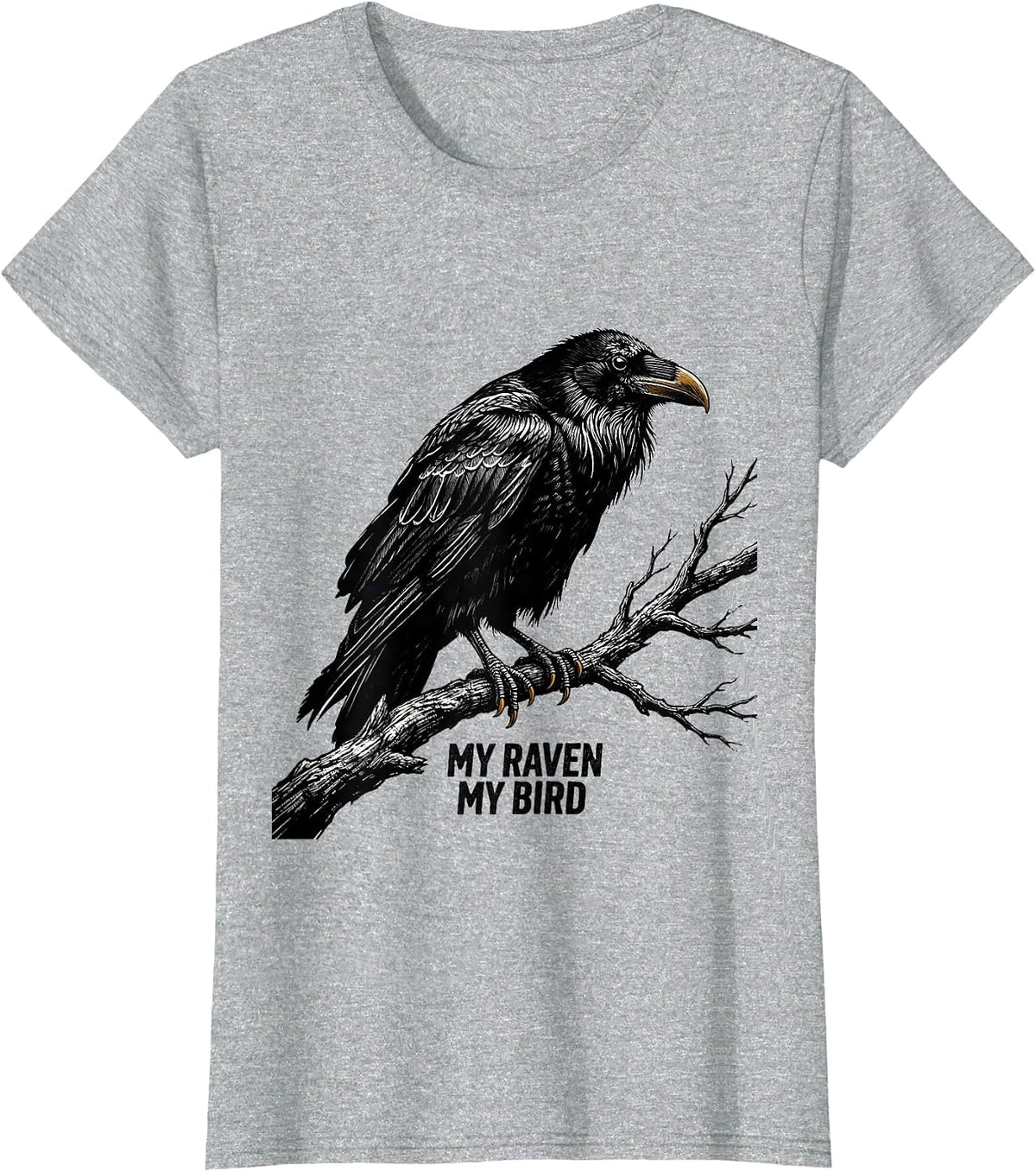 My Raven My Bird Scratchboard Raven Fan Bird Lover Humor T-Shirt - Heather Grey