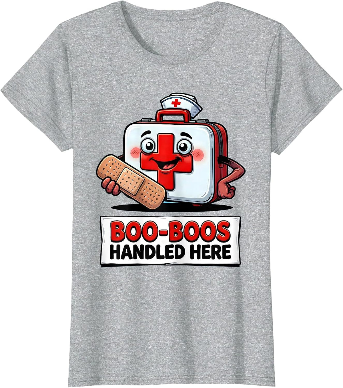 Women's Boo-Boos Handled Here School Nurse Design T-Shirt - Heather Grey