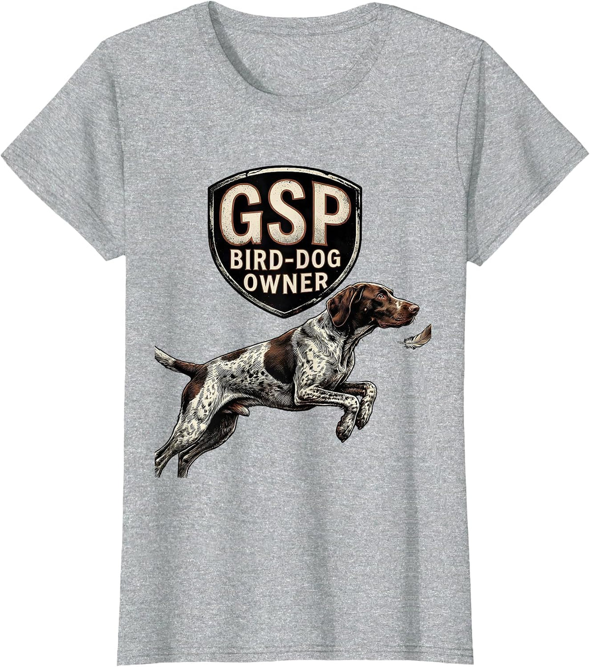 GSP Bird-Dog Owner Distressed German Shorthaired Pointer Dog T-Shirt - Heather Grey