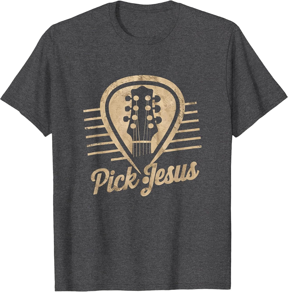 Jesus Music Pastor Happy Easter Day Guitar Pick T-Shirt - Dark Heather Grey