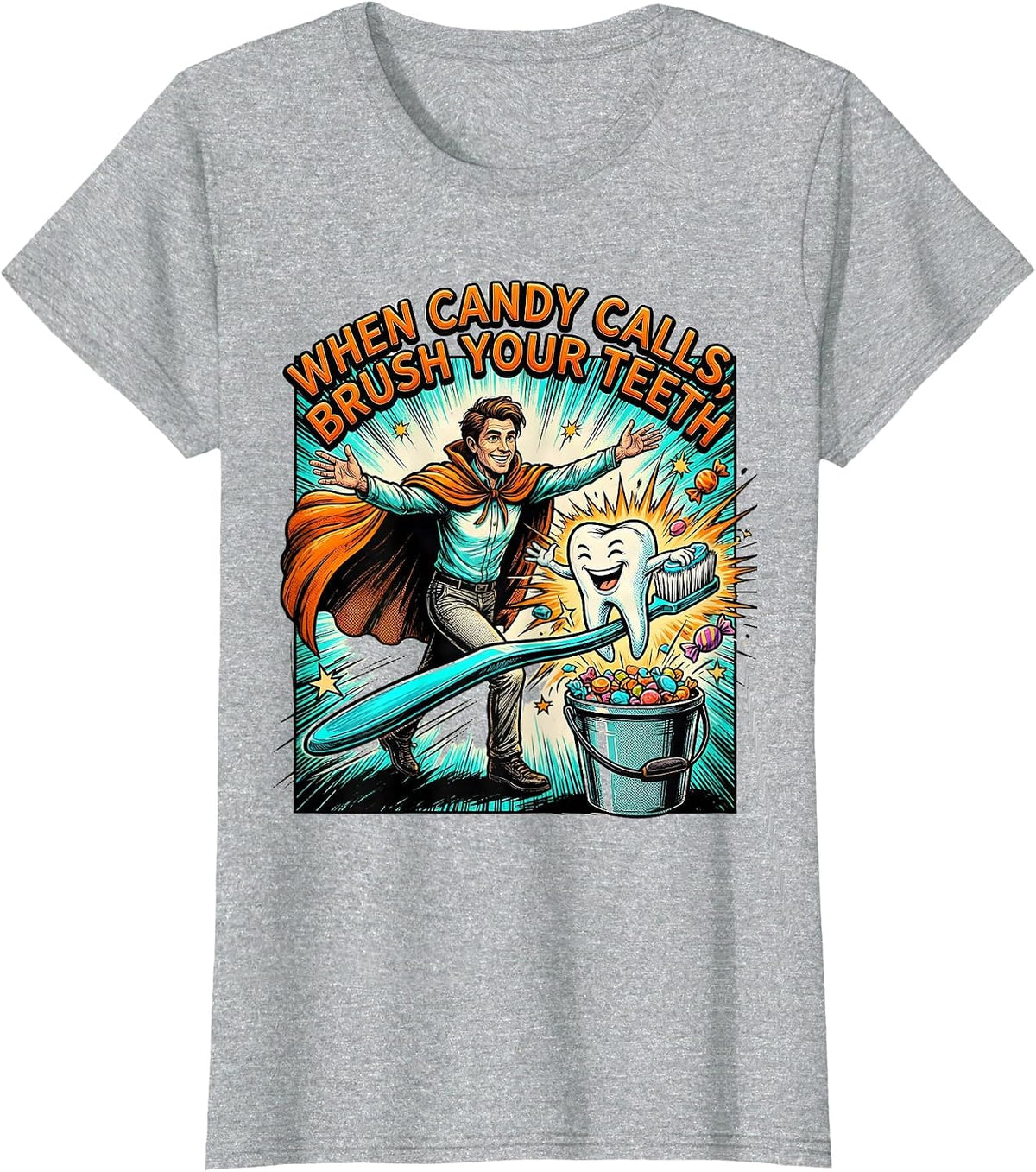 When Candy Calls Brush Your Teeth Halloween Dentist Dental T-Shirt - Heather Grey