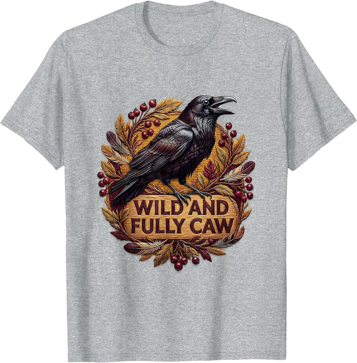 Men's Wild and Fully CAW Crow Nature Design T-Shirt - Heather Grey