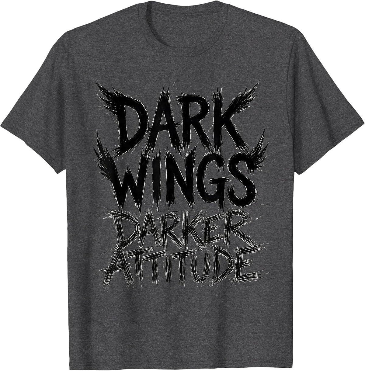 Dark Wings Darker Attitude Crow Graphic Design T-Shirt - Dark Heather Grey