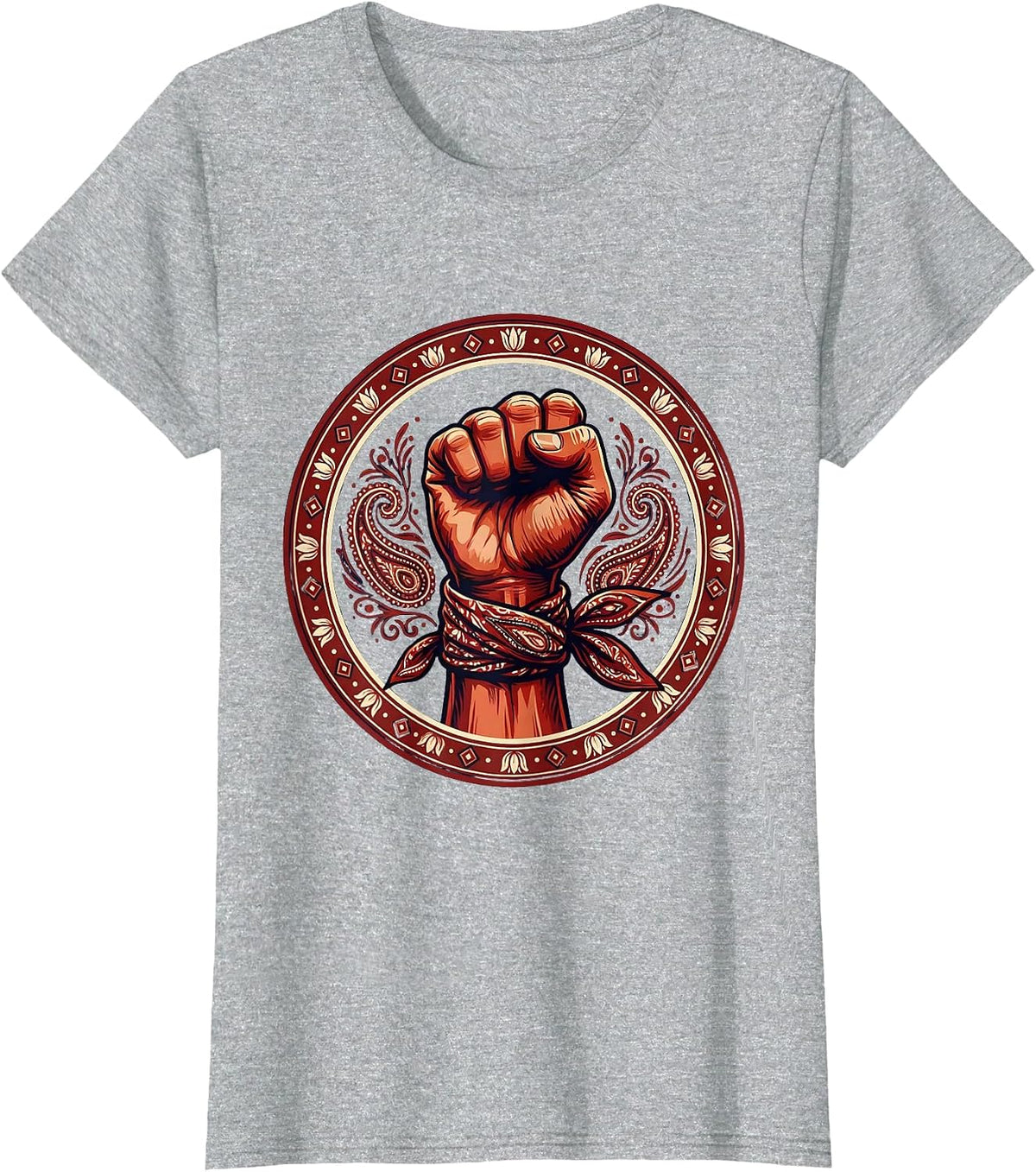 Bandana Wrapped Fist Graphic Tee T-Shirt - Heather Grey